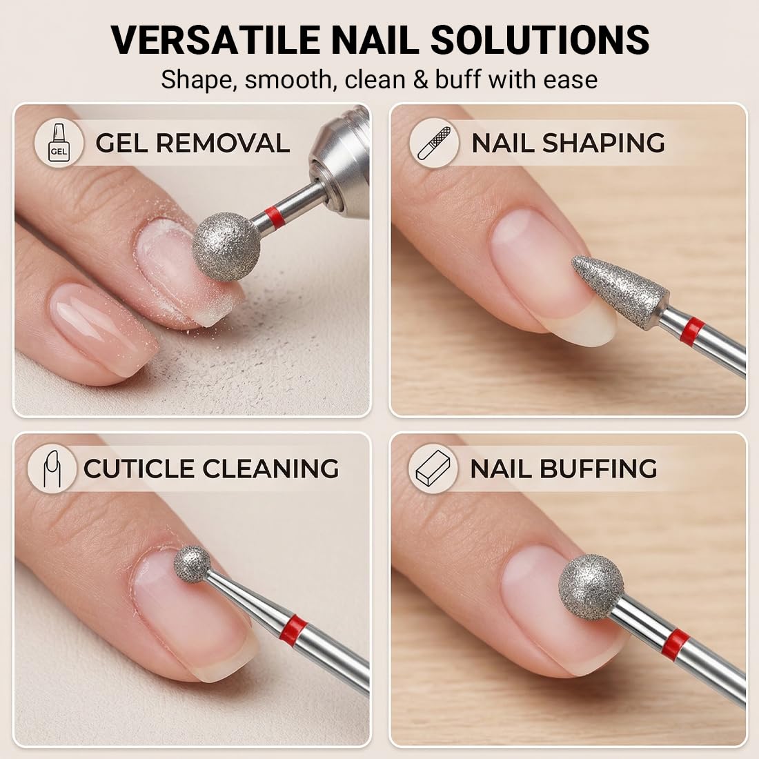 6 Pezzi Trapano Per Unghie Pulizia Delle Cuticole Punta A Sfera Pollici Sicuro Professionale Lima Manicure Pedicure Tool, Punte Rotonde, Forma Sferica, Salone, Rimozione Accessori