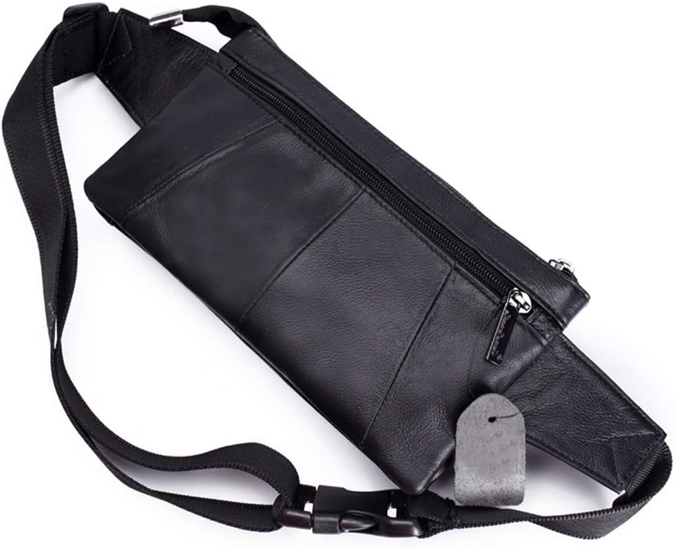 Hebetag Leather Fanny Pack Waist Pouch for Men Women Outdoor Travel Sports Hunting Hiking Camping Casual Hip Bum Belt Cell Phone Purse Wallet Pouch, Black