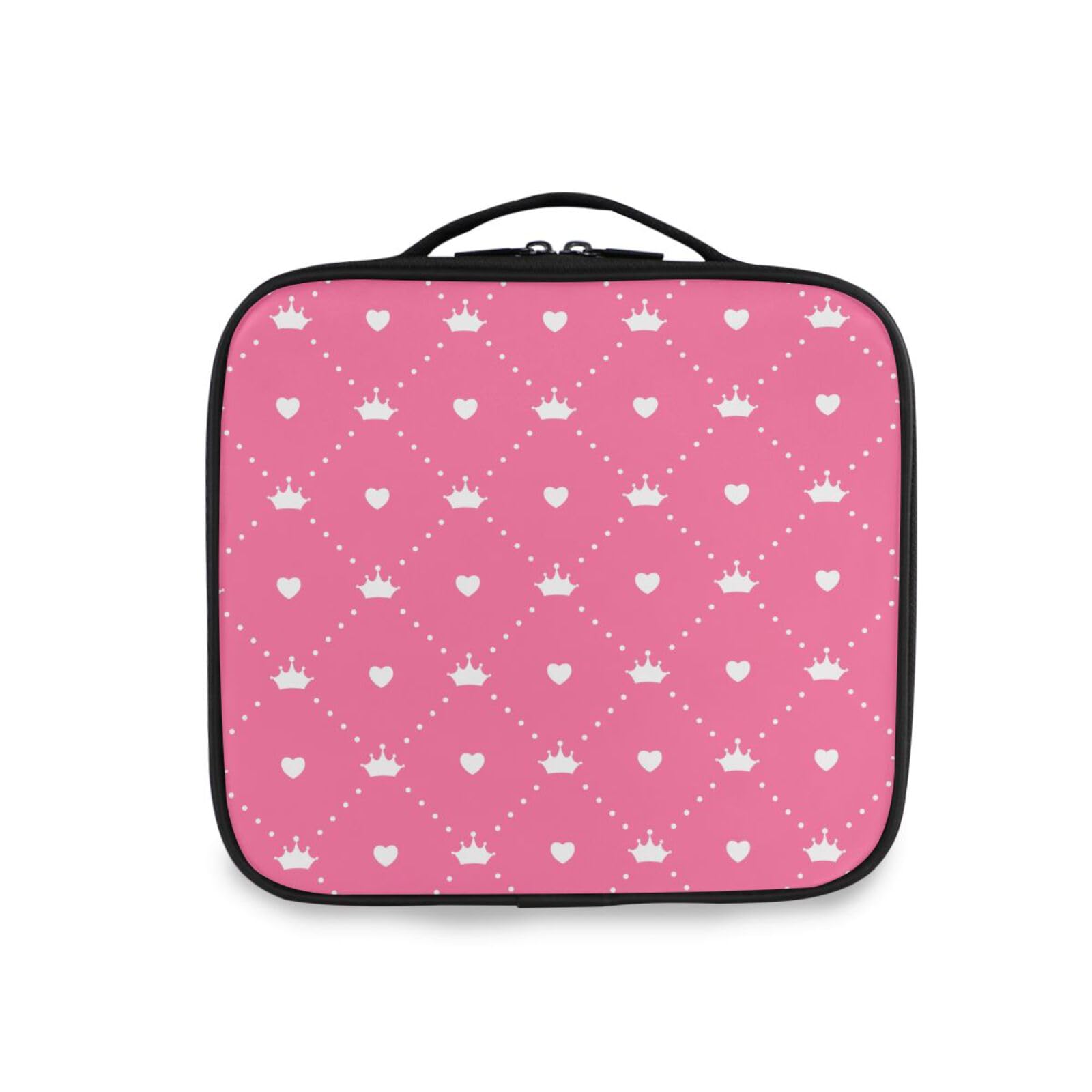 OTVEE Makeup Bag Princess Pattern on Pink Travel Cosmetic Bag Large Train Case with Adjustable Dividers