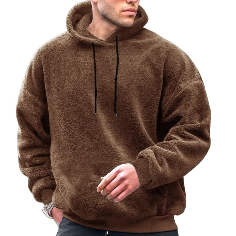 crazynekos Men's Fuzzy Fleece Hoodie Long Sleeve Fashion Pullover Fall Outwear Winter Hooded Sweatshirt with Pocket