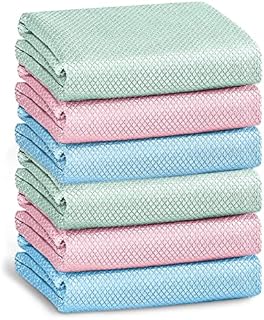 Cleaning Cloths 6 Pack, Cleaning Cloth Microfibre Cloths Fish Scale Nanoscale Cloths Lint Free Streaks Free Polishing Cleaning Cloths for Dishes Windows Mirrors Glass (25cm x 25cm, 6 Pack)
