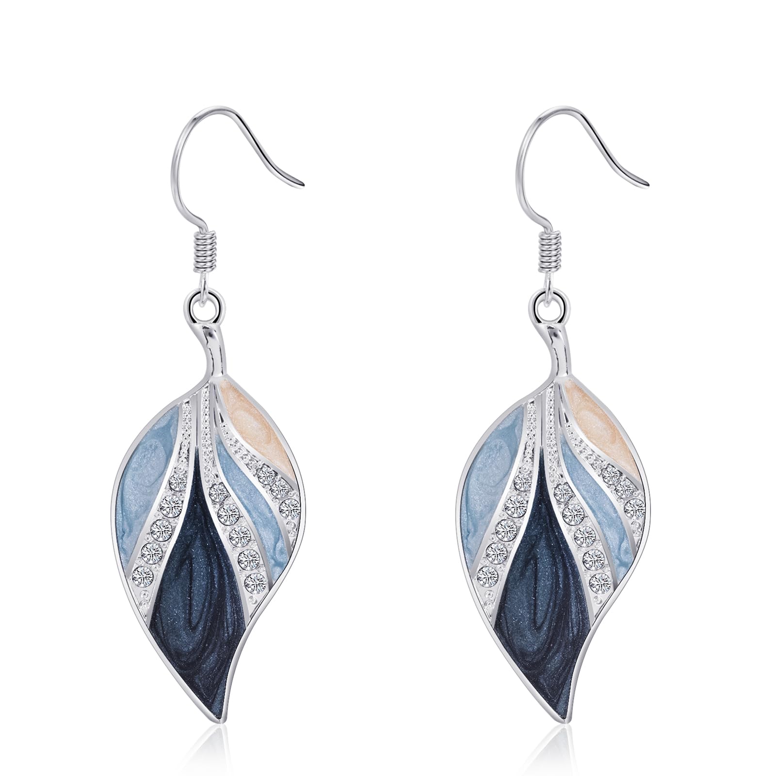 Watforsh Leaf Silver Dangle Earrings for Women Boho Teardrop Dangling Blue Bohemian Tropical Earrings Plant jewelry for Vacation