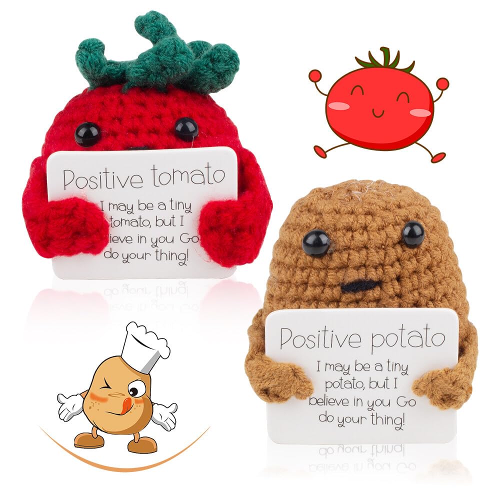 Positive Potato Pocket Hug, 2 unidades Creativas de Lana para Tejer Mini Felpa Tomate Positivo Tomate, Regalos de Animación, Regalos de Motivación, Regalos para Novia, Novio, Mujeres