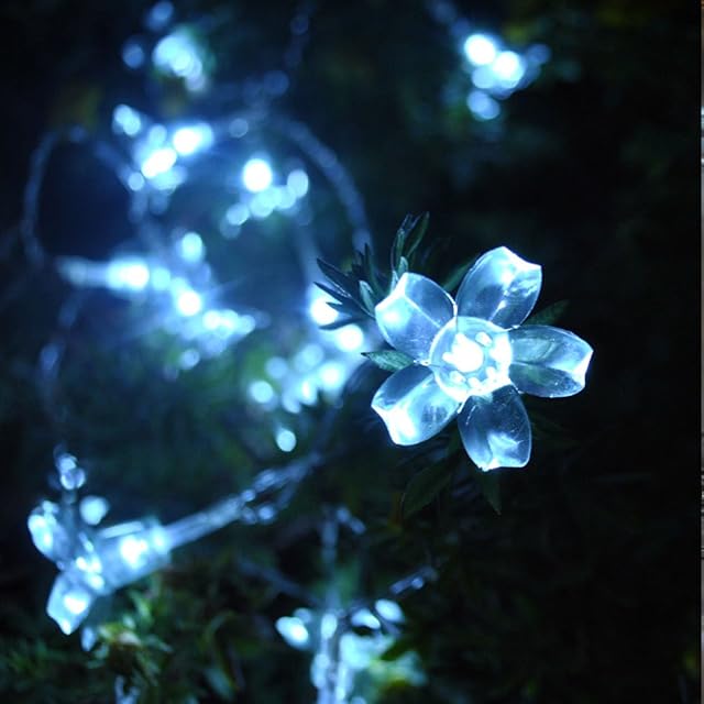 JnDee Battery Powered Cool White Cherry Blossom LED Fairy Lights 2M 20LED - ON/Off/Flash Functions, Perfect for Christmas Wedding Room Decoration Parties