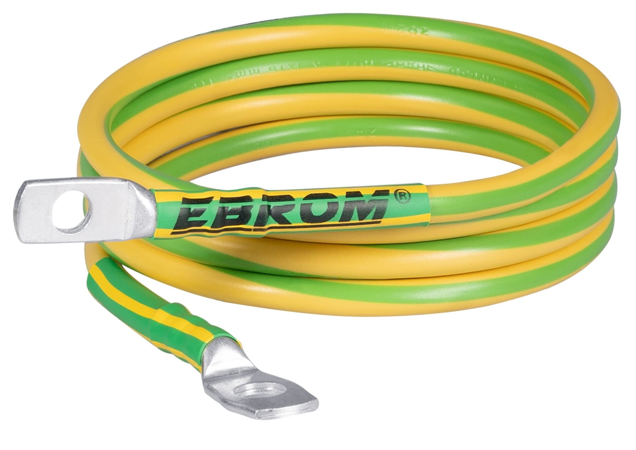 EBROM Câble de terre flexible en cuivre, 16 mm², vert et jaune, longueur : 10 m, avec cosse M8 + M10, pour installations PV, mise à la terre générale