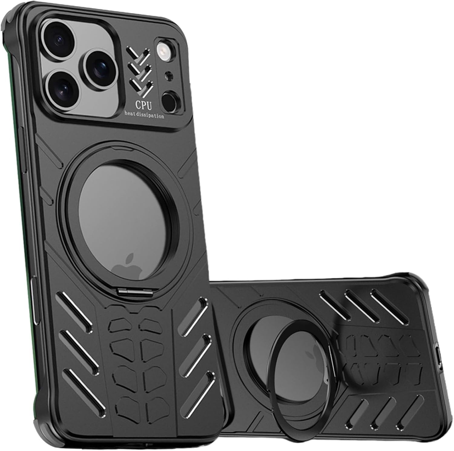 Metal Frameless Case for iPhone 17 Pro Max, Alloy Magnetic Cover with 360° Rotating Ring Stand, Shockproof Corner Design & Raised Camera Bezel(Black)