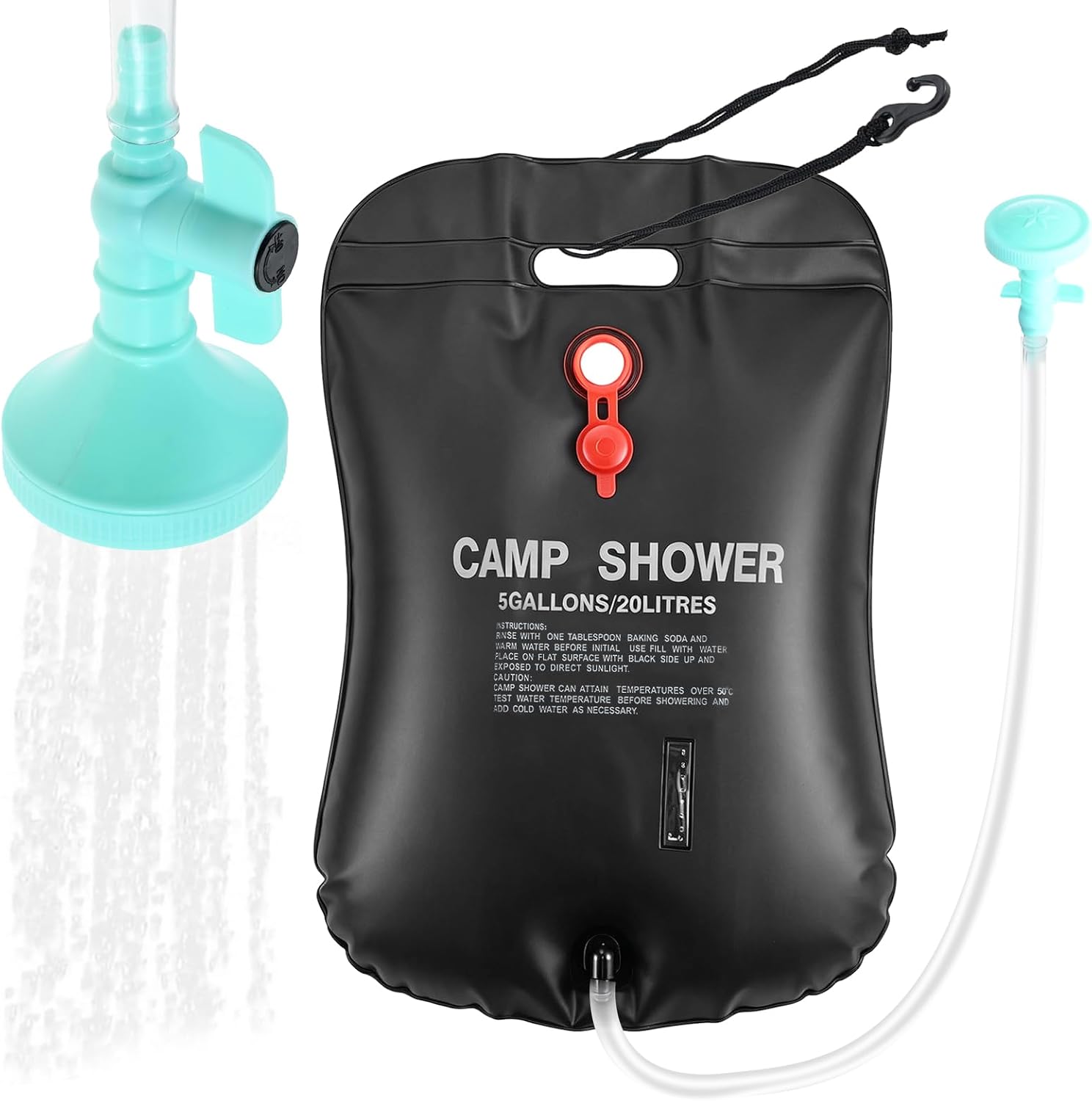 Solar Shower Bag, 5 Gallons/20L Solar Heating Camping Shower Bag with Upgraded On-Off Shower Head, Portable Water Bag for Outdoor Camping, Hiking, Beach, Travel
