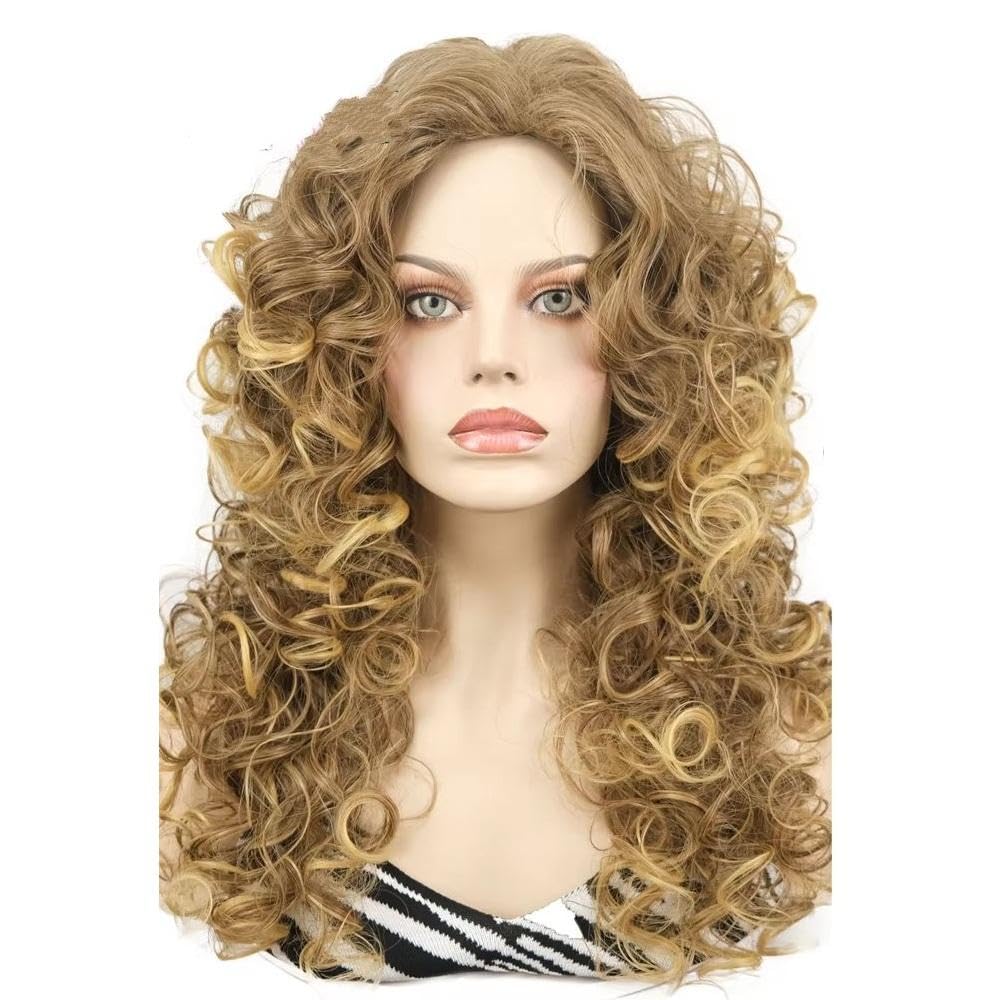 Haarpflege Damenperücken Langes Lockiges Haar Beige-Blond-Mix Kappenlose Naturperücken(2)