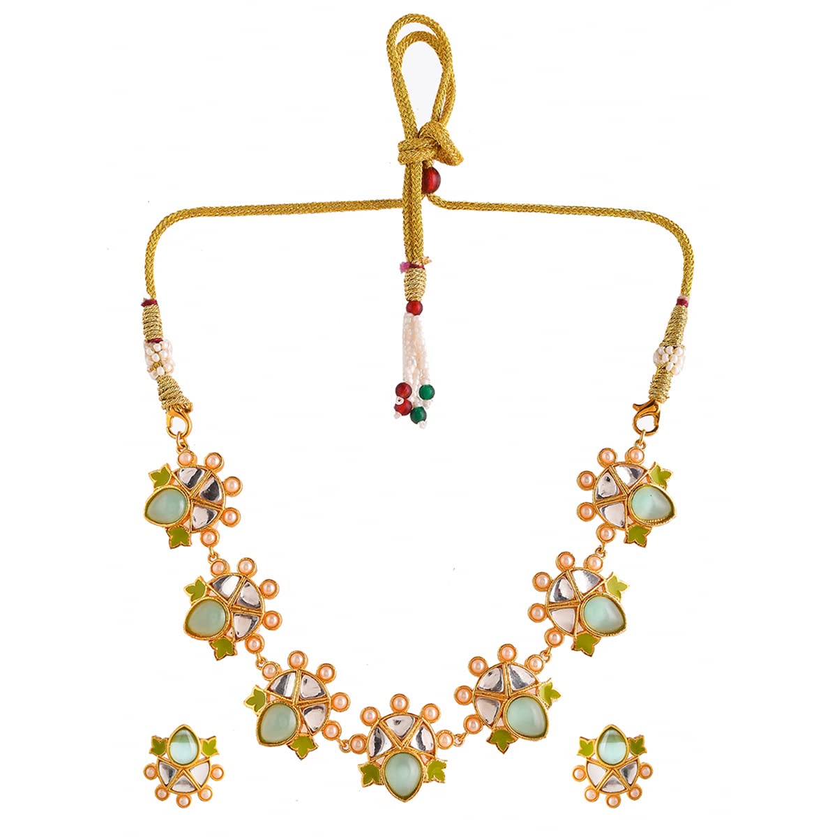 VOYLLA Forever More Green Enamelled Floral Pearls and Green Stones Jewellery Set (B0C61ZFD1P) Amazon Price History, Amazon Price Tracker