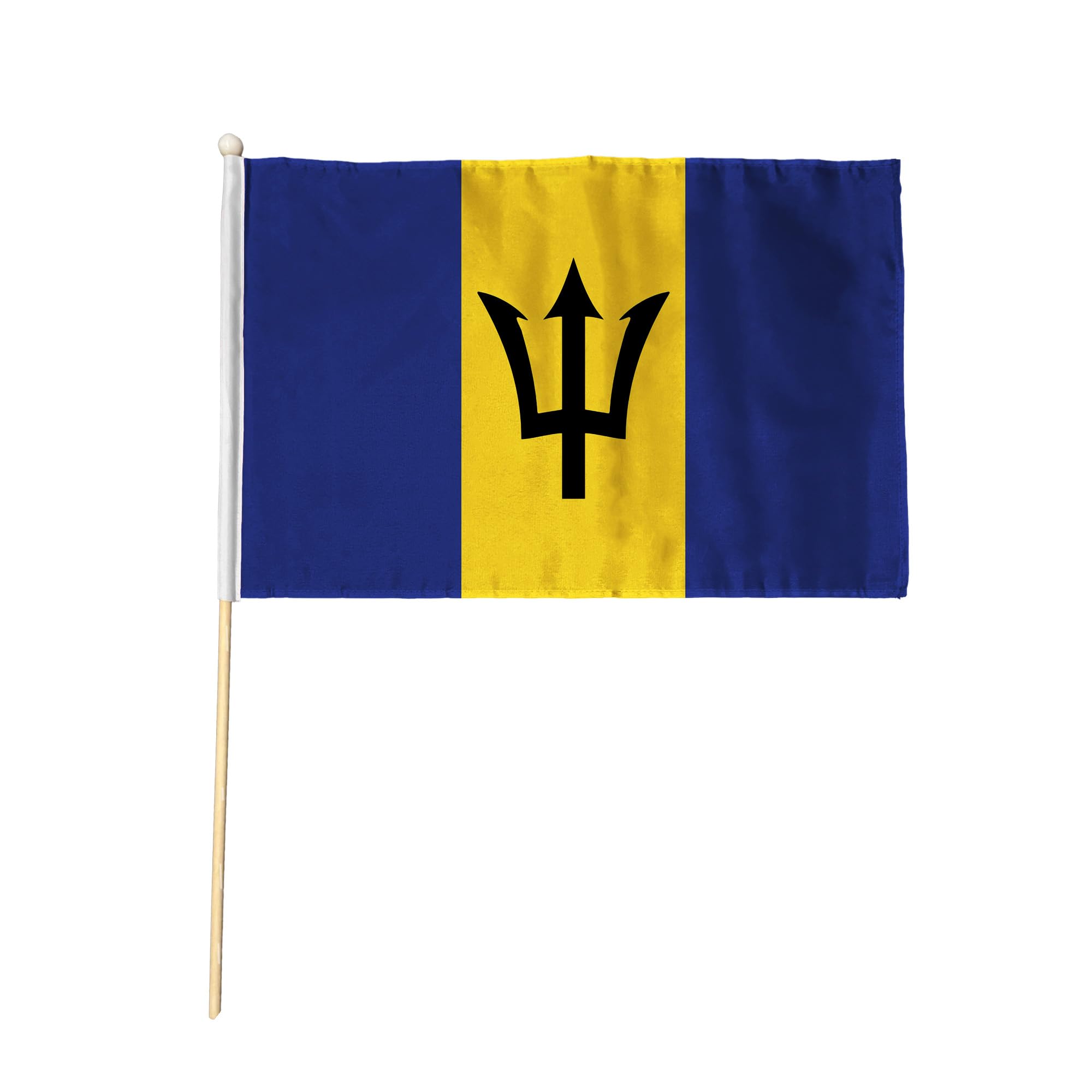 Flagtex Barbados Pack of 2 Hand Waving Flag (9x6 Inch) - Premium Wooden Stick Hand Flag 9x6 Inch Natural Wood Pole Caribbean Trident Blue Gold Flag Events Parades โ image 1