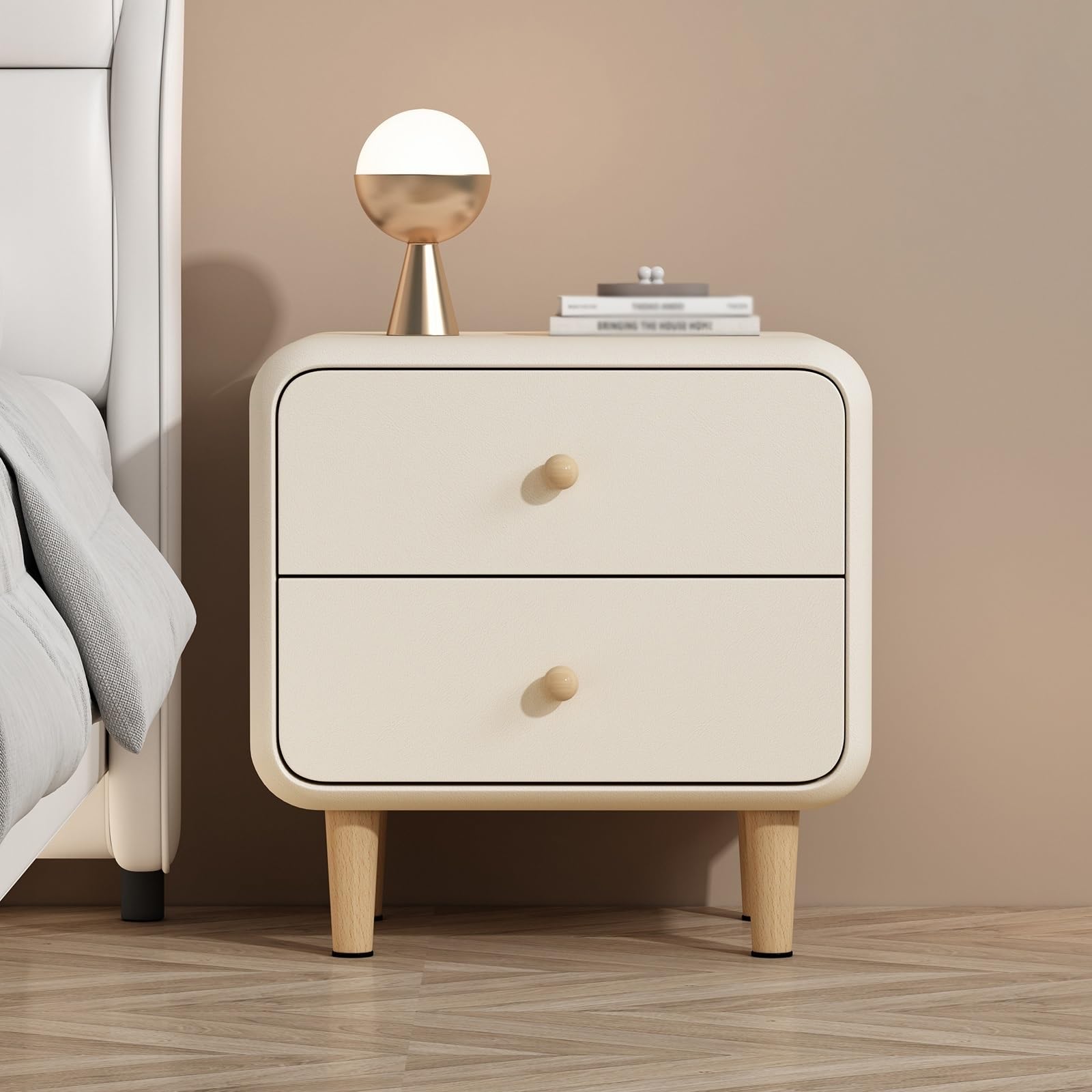 FYIYIEW bedside table, No Installation Required Arc Corner Design To Prevent Bumps(Beige,30cm/11.8in)