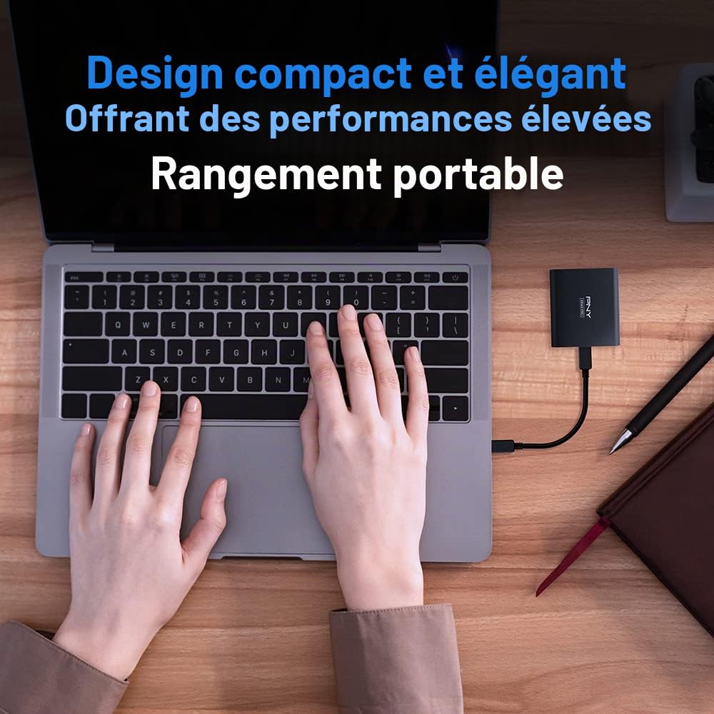 PNY CS2260 EliteX-Pro USB 3.2 Gen 2x2 External Portable SSD 1TB, Vitesse de Lecture jusqu'à 1,500 MB/s, Vitesse d'écriture 1,400 MB/s Noir