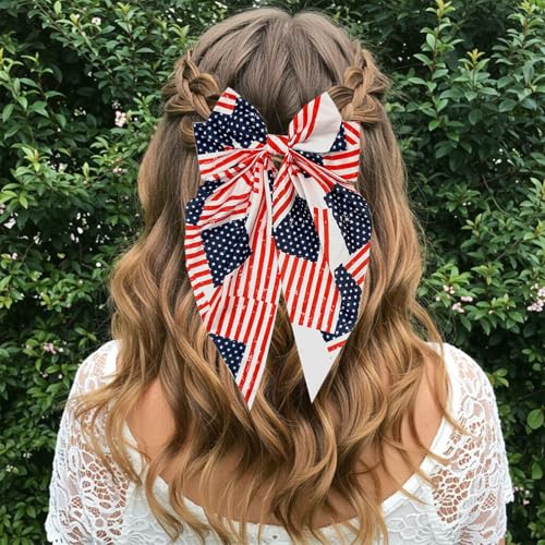 3 Piezas Pinzas para el Cabello con Lazo Patriótico de 4 de Julio en Rojo, Blanco y Azul con Estrellas y Rayas - Clips de Cabello con Bandera Americana para Mujer miniatura 6