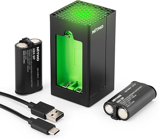 Rechargeable Xbox Battery Pack Compatible with Xbox Series X|S, One Elite, One X|S, Efficient Charging X Box Charging Station with 2X Batteries & USB-C Cable