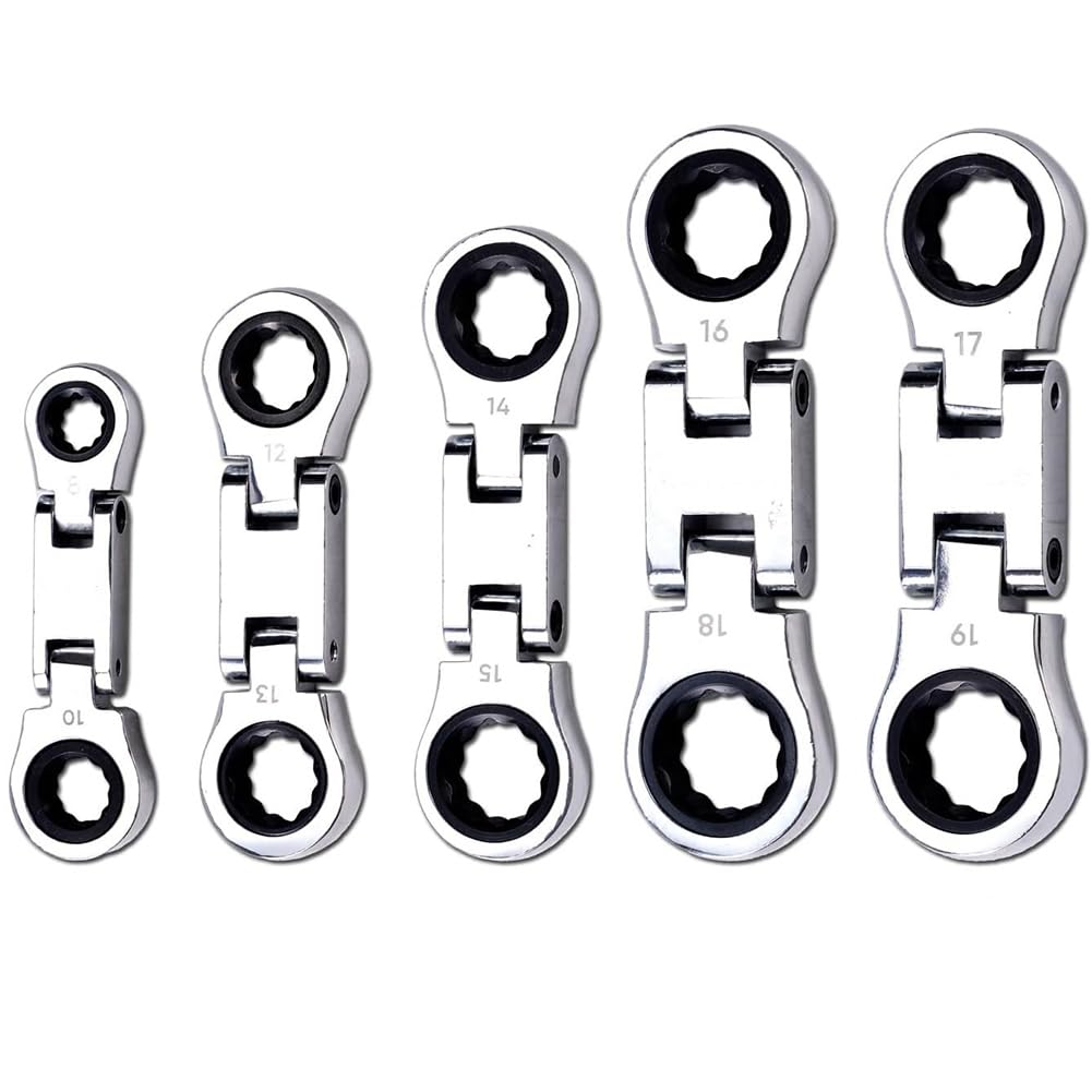 Geroosaty 5-Piece Flex- Stubby Ratcheting Combination Wrench Set, Mini Wrench Set, Double Box End Flex-, Mini Spanner Set