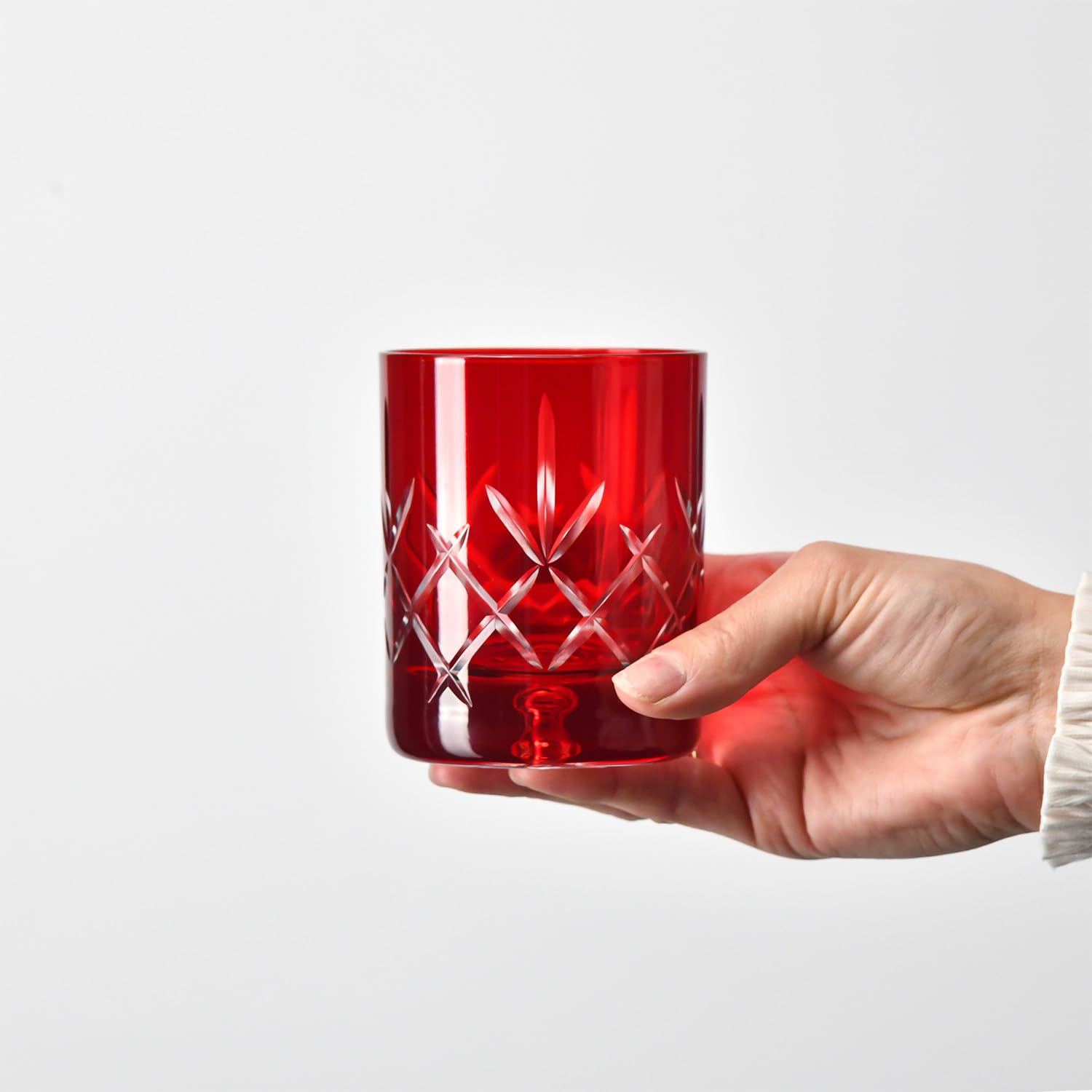 KROSNO Saga Rote Whiskygläser 250 ml, 4er Set, Kristallglas, Handgeschliffen, Elegante Gläser für Bourbon und Drinks