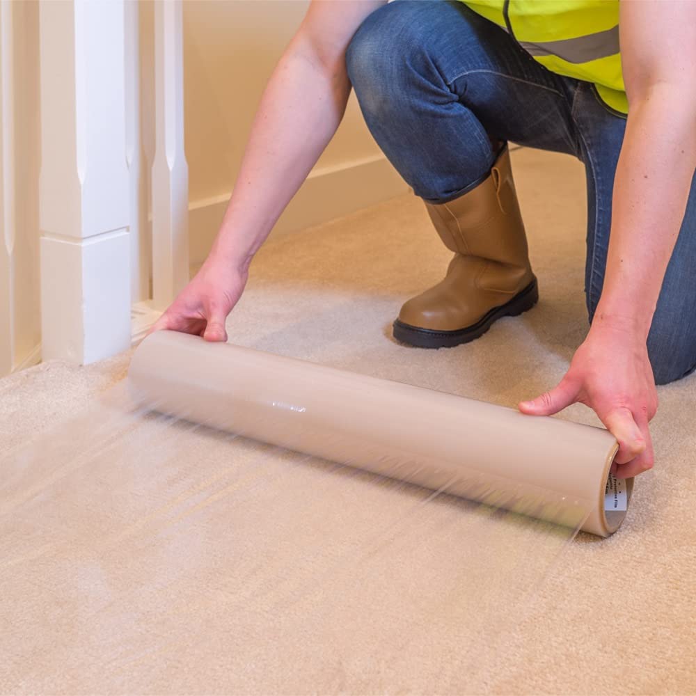 Extreme Self Adhesive Carpet Floor Stairs Protection Film - Heavy Duty Puncture & Water Resistant - 60Cm X 100M Roll