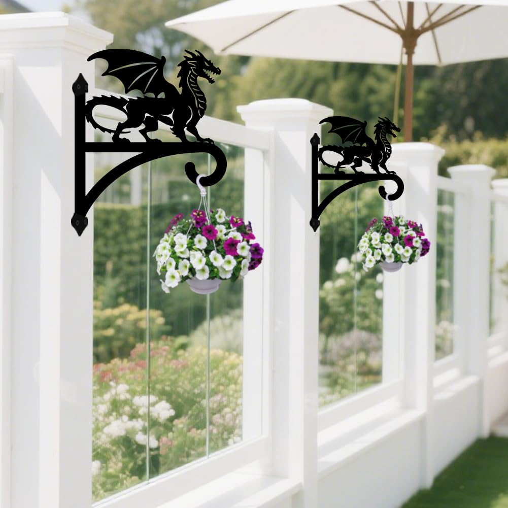 peacoblue 2er Pflanzenhalter Wandhaken,Drache Metall Blumenhalter | Robuster Pflanzenhaken 12"x15" Zoll für Innen und Außen,Halterung für Blumentöpfe,Laternen und Vogelhäuser für Garten