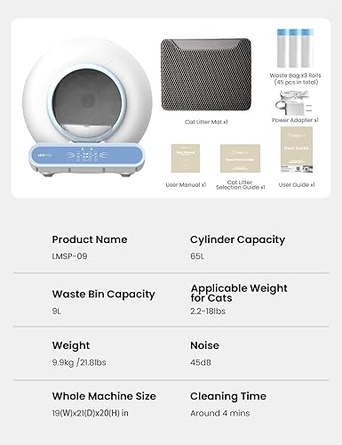 Miniatura 8 de Caja de arena autolimpiante, caja de arena automática de seguridad integrada para gatos, 65 L + 9 L para múltiples gatos, control de aplicación,