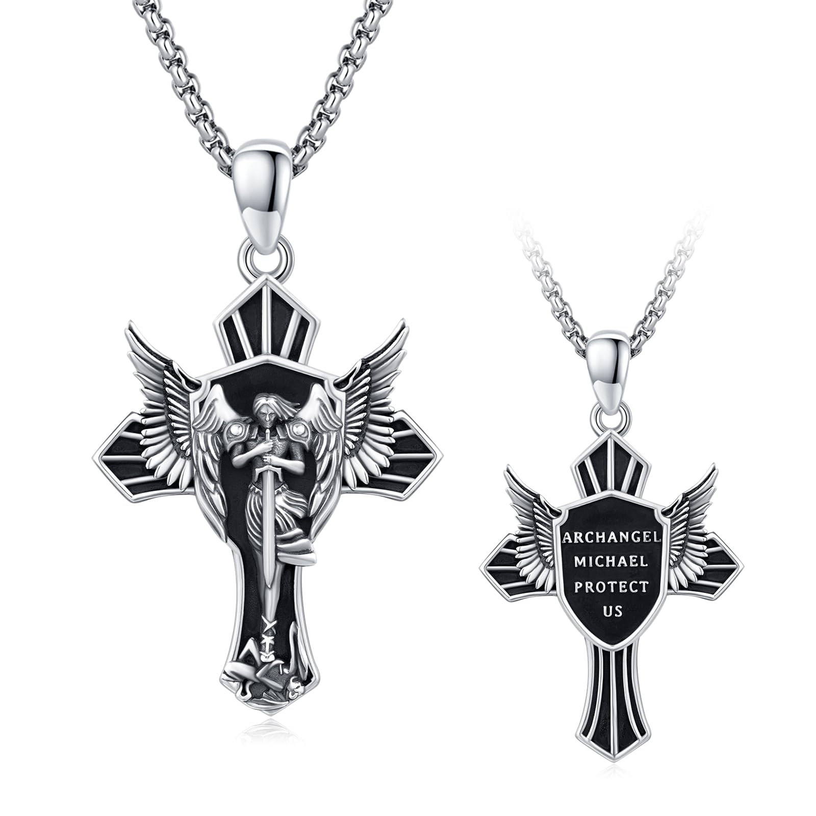 Collana in argento Sterling 925 con ciondolo a forma di santo patrono, amuleto, gioiello per uomo e donna, con catena in acciaio inox, 33mm * 26mm, Argento sterling