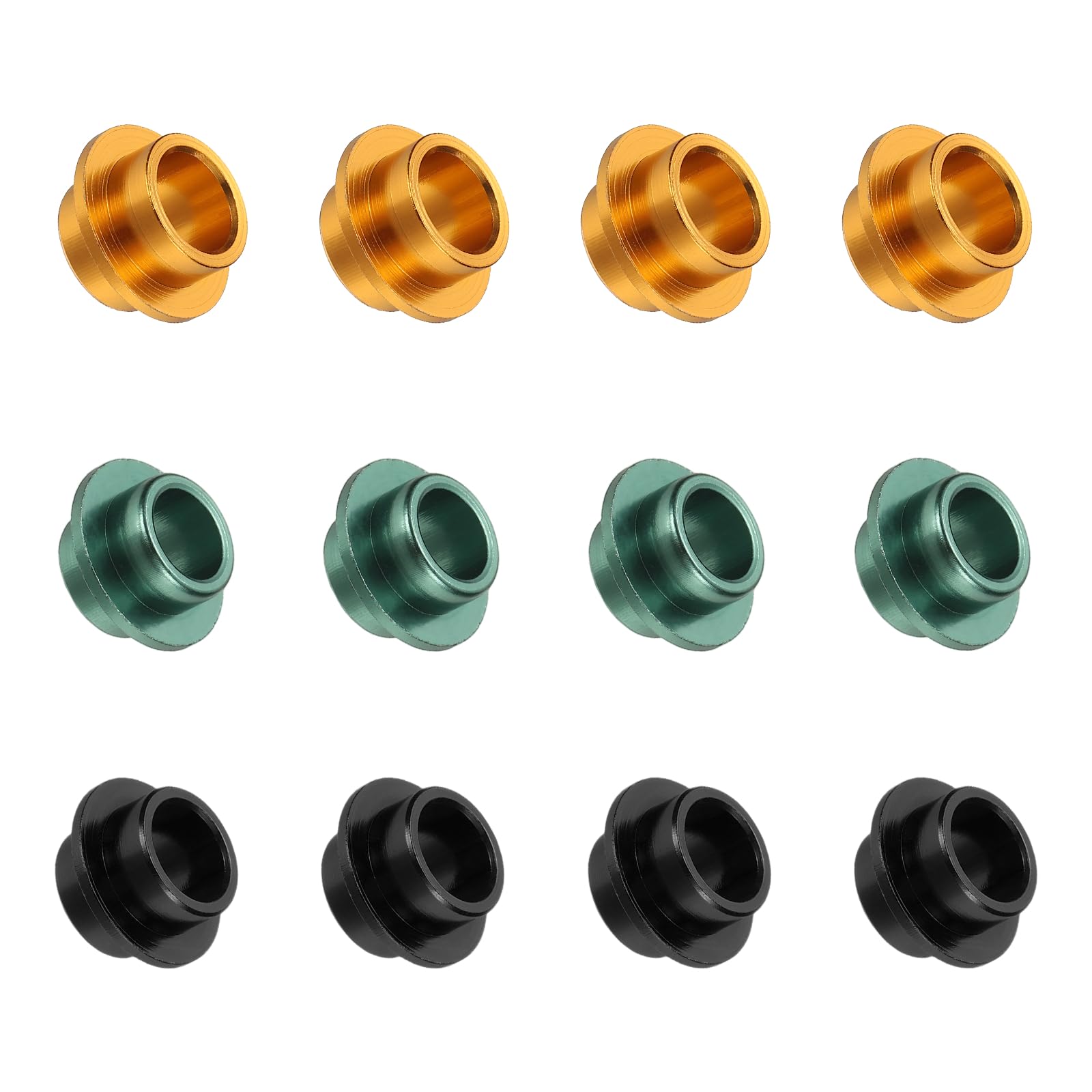 YELARXI Inline Skate Bearing Bushing Spacers, Skate Axles Shaft Spacers Roller Bushing Gasket Wheel Center Bearing Fitting for (Skating/Skateboard) 8mm & 12 Pcs & Aluminum & 3 Colors-Set 5