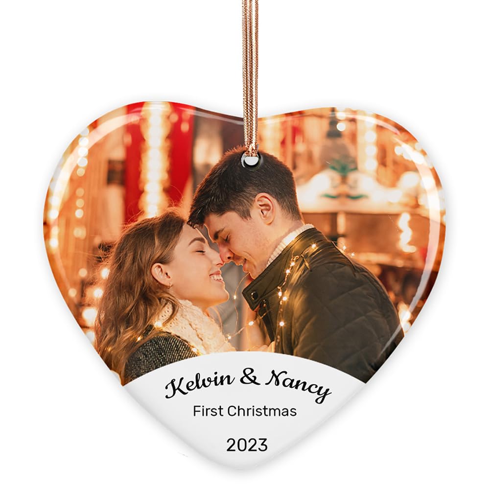 Bolas de Navidad Personalizadas con Fotos 2023, Adorno Navideño Personalizado de Cerámica para Parejas, Regalos Originales de Navidad para Familiares y Amigos