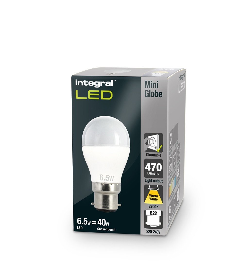 Integral LED Mini Globe 6W 2700K 470lm B22 Non-Dimmable Frosted Lamp (40W)
