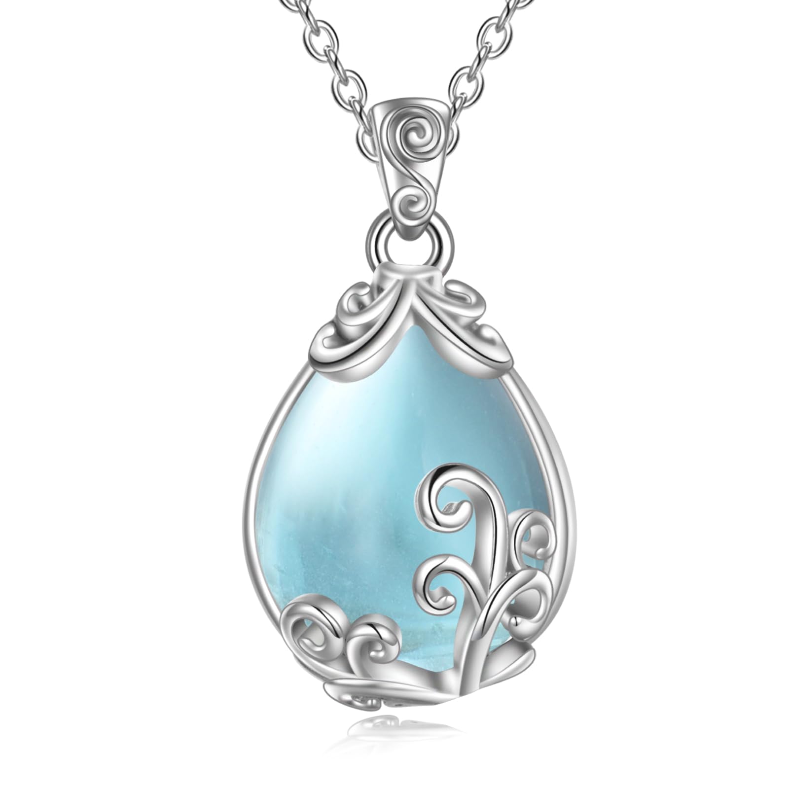 POPLYKE Sterling Silver Gemstone Teardrop Pendant