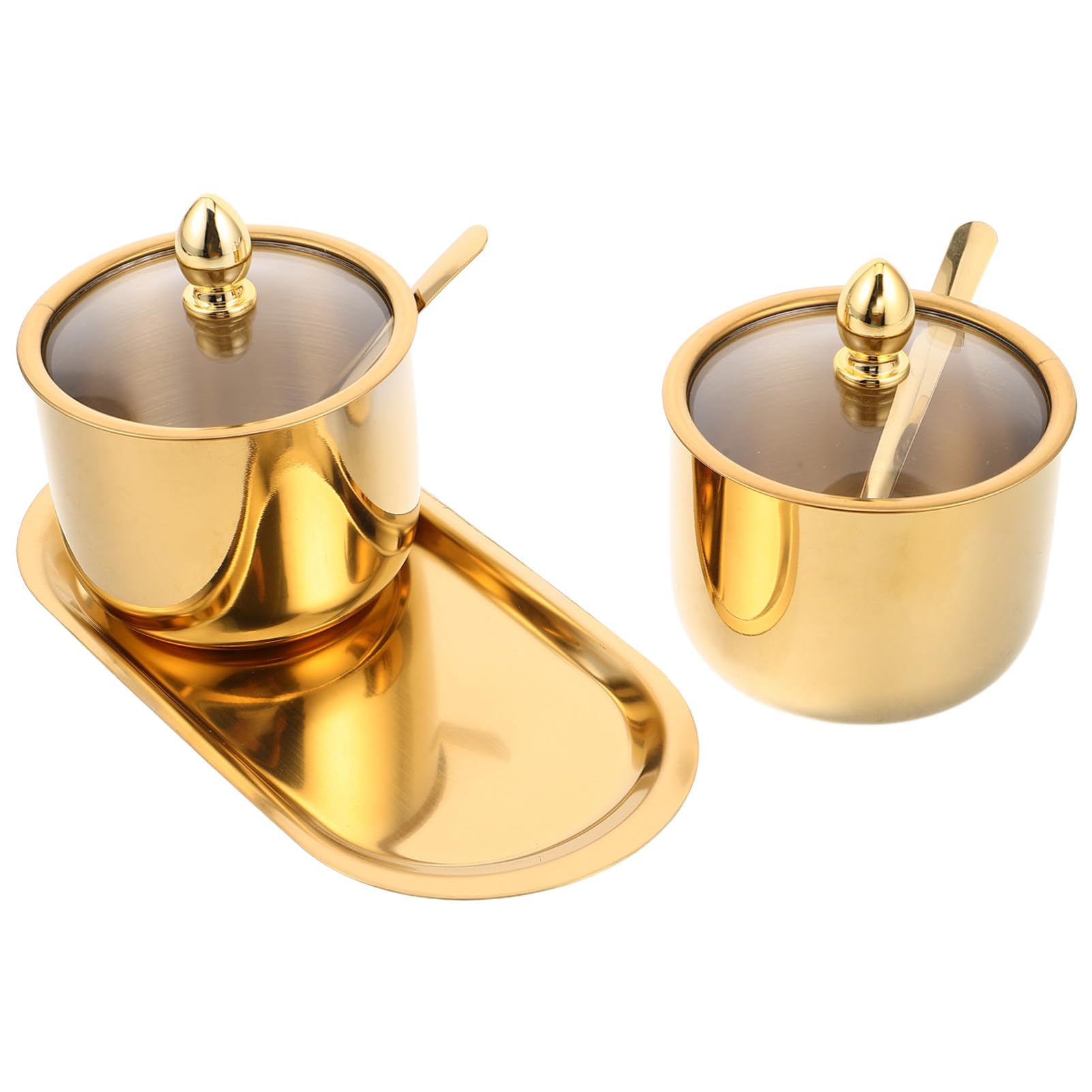 Gewürzglas mit Edelstahl Behältern Glasdeckel Löffel und Tablett Dekorative Küchen Gewürzdosen für Salz Zuckerwürfel Chili Robuste Praktische Aufbewahrung für Gewürze