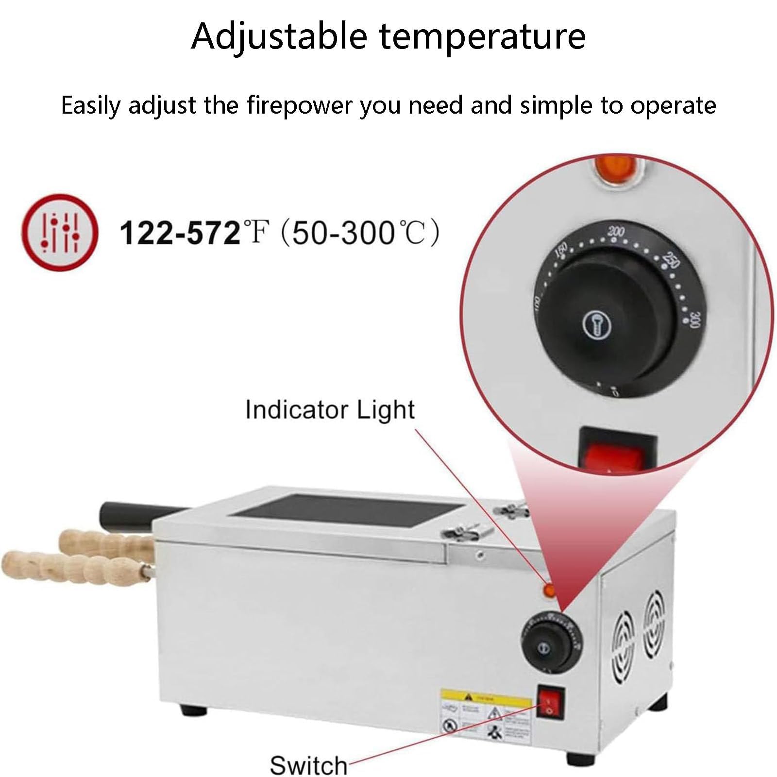 Machine électrique à Gâteaux Cheminée (chimney Cake) Pour Cônes, Four Professionnel Avec 2 Rouleaux En Acier Inoxydable, Température Réglable De 50 °c à 300 °c, Four à Cônes Pour Restaurant
