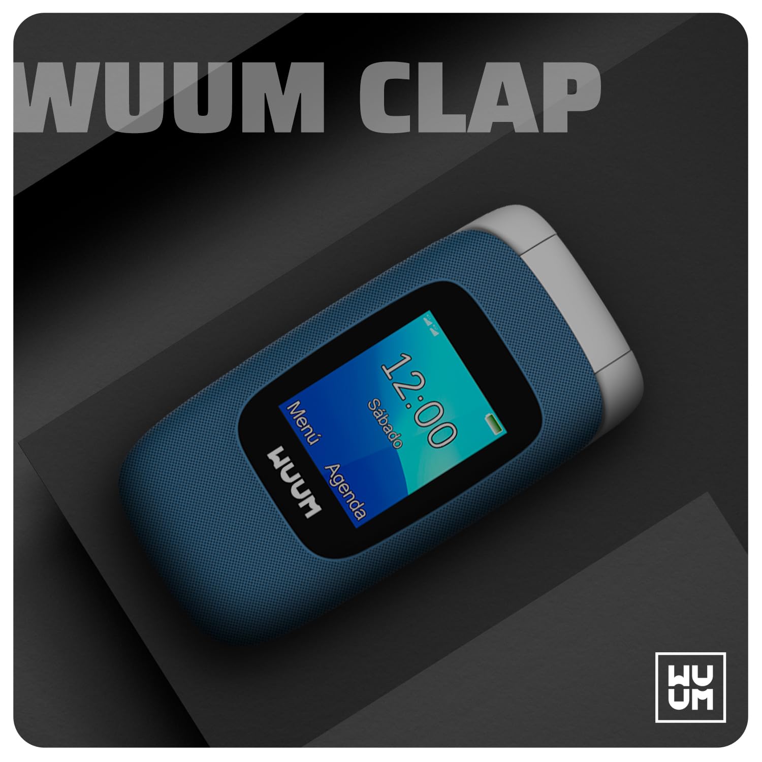 WUUM CLAP – Telefono Cellulare con sportello a doppio schermo | Tasti e numeri grandi | 2 Memorie dirette e Pulsante SOS | Bluetooth | Grande batteria 800mAh | USB-C | Blu