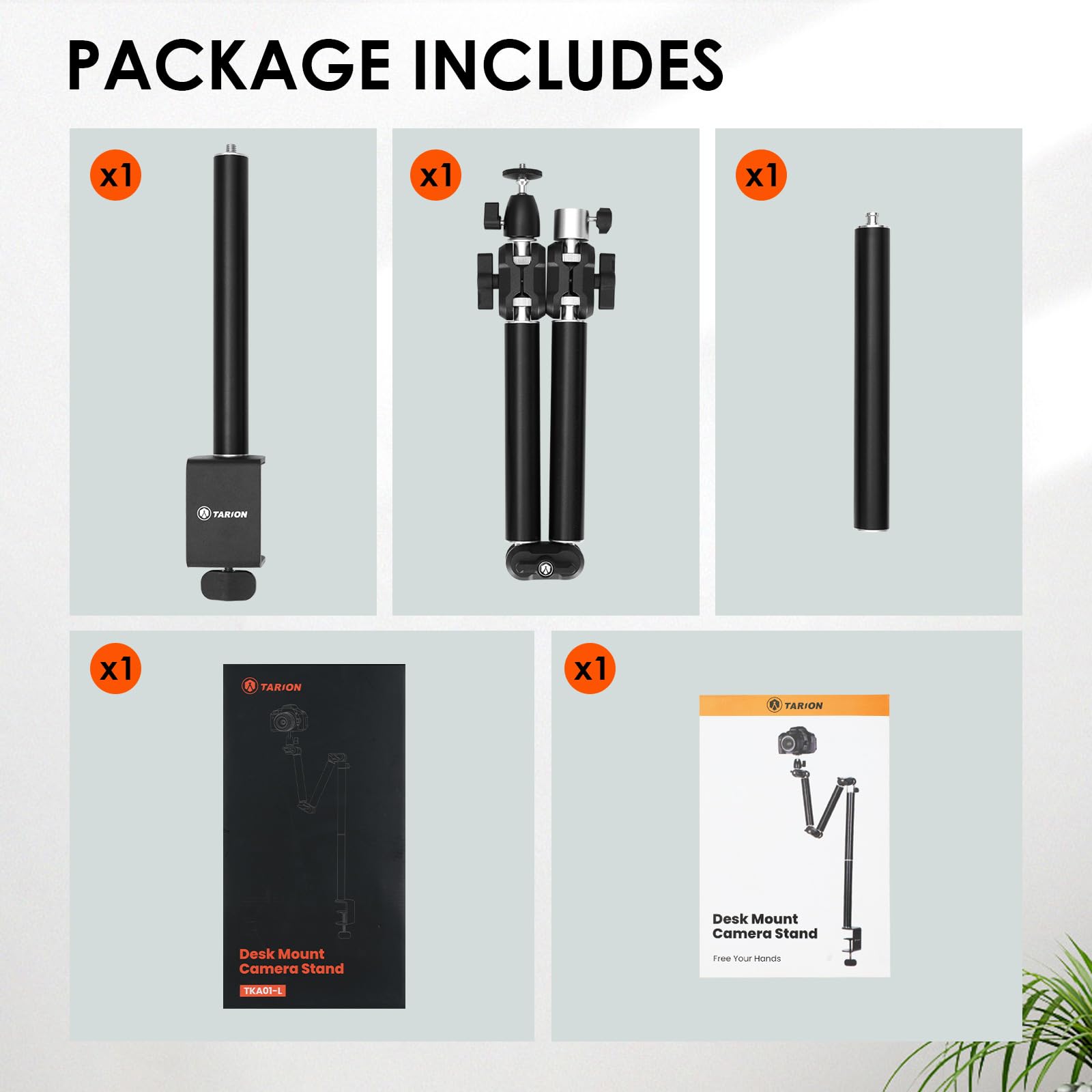 TARION Overhead Stativ Kamera Tischstativ Klemmstativ Flexibel Gelenkarm Tisch Halterung mit 3/8'' Gewinde und 3/8'' auf 1/4'' Schrauben Adapter für DSLR Kameras Ringlicht Projektor(L, Neu)