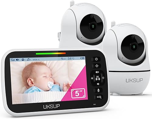 Monitor de bebé con 2 cámaras y audio, monitor de video para bebés con alcance de 960 pies, zoom panorámico remoto, visión nocturna, sensor de