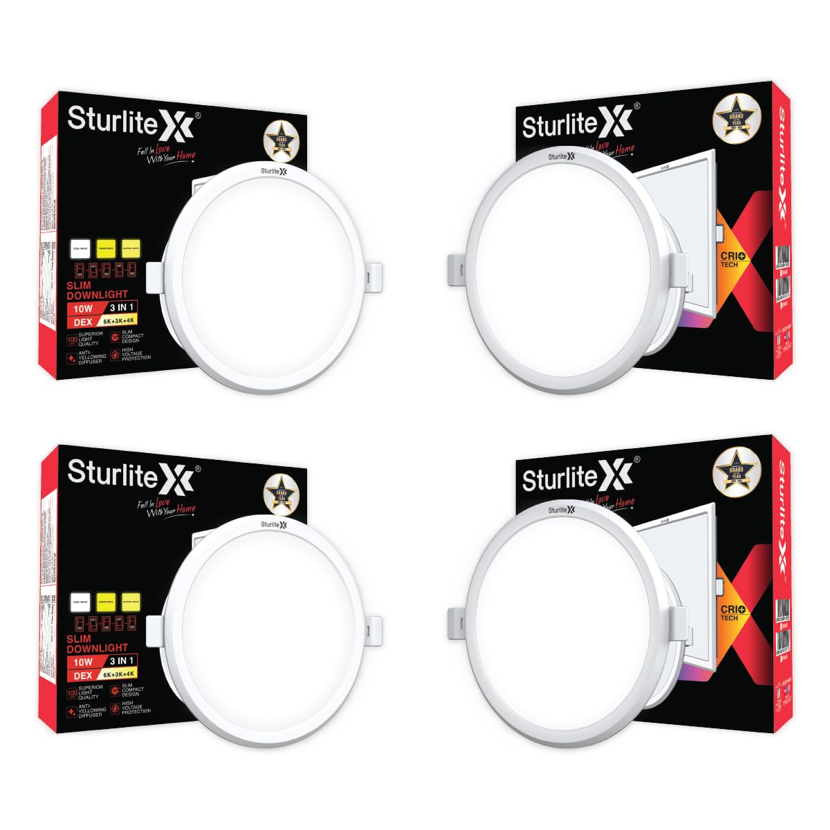 Sturlite Dex 10W (3 in1) Round LED Downlight|Warm, Neutral & Cool White Color Temperature|1000 Lumens with CRI Tech for Various Ceiling Types and Rooms - (Pack of 4)-image-33