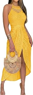 CHICME Womens Summer Halter Dress Hollow Out A Line Vacation Dress