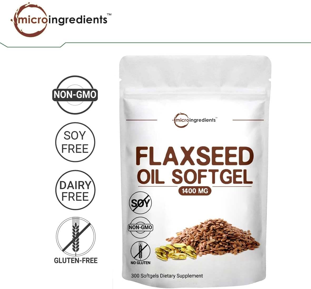 Flaxseed Oil Capsules, 1400mg, 300 Liquid Softgels (300 Days Supply), Cold Pressed, Maximum Strength Flaxseed Supplement, Rich in Omega 3, 6, 9, Fatty Acids, DHA and Alpha Linolenic Acid (ALA) : Health & Household