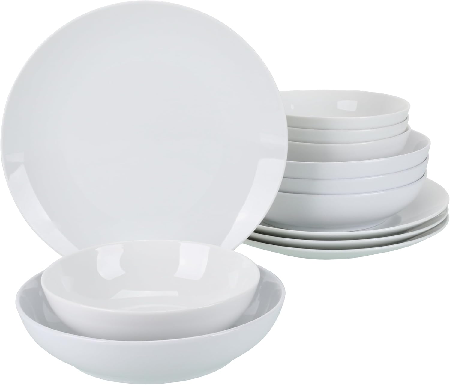 BIA Cordon Bleu Everyday Porcelain Coupe Dinnerware Set, Double Bowl, 12-piece, White image 2