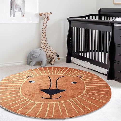 Miniatura 2 de Poowe Alfombra redonda de león naranja para sala de juegos para niños, alfombra del alfabeto, alfombra de juegos para niños, alfombra de juego