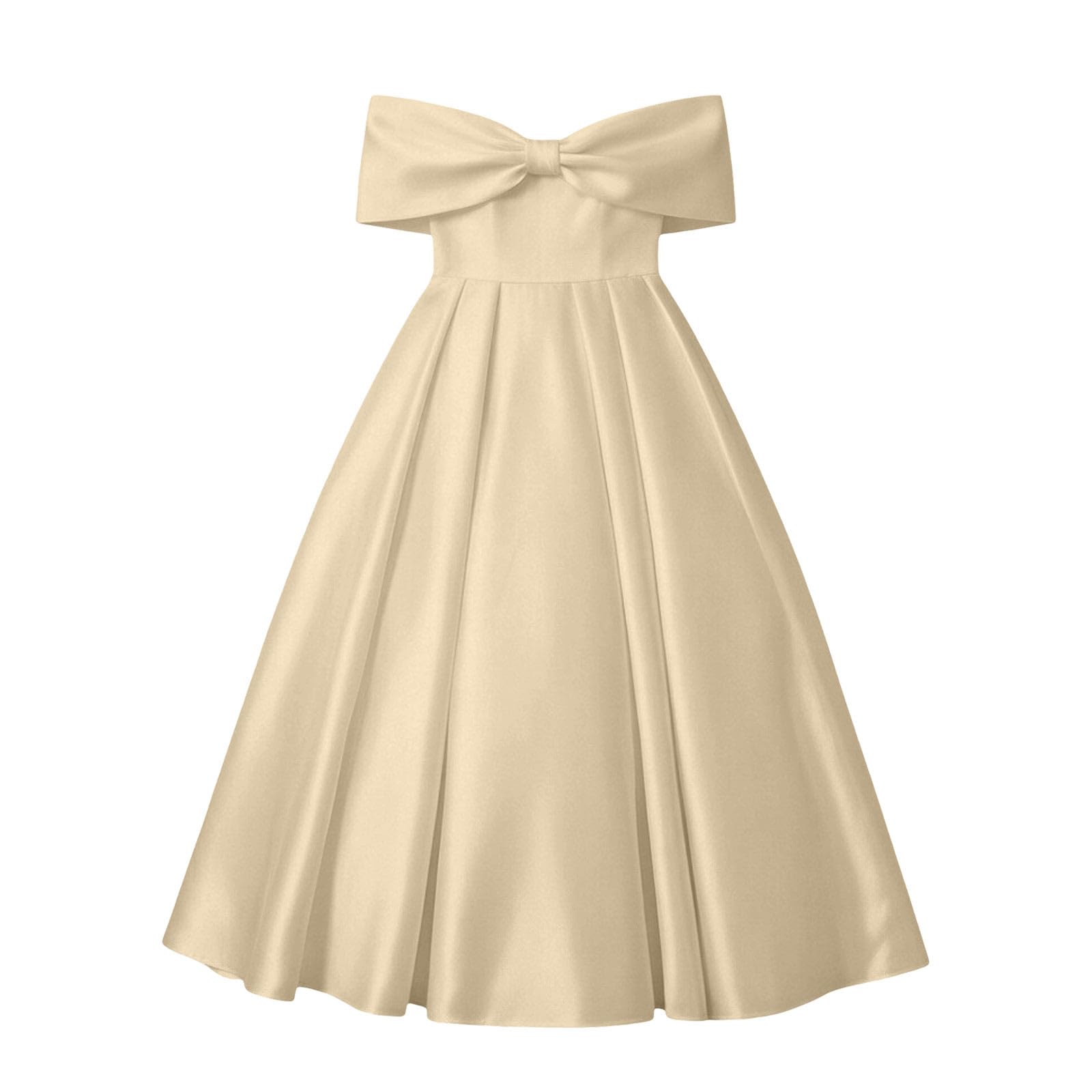 Vestido NiñA Elegantes, Vestido NiñA Ceremonia Lunares, Vestidos De Fiesta Largo hasta El Suelo Color Liso con Hombros Descubiertos Y Un Gran Lazo Mayores Dresses Summer Dress Dress Vestidos Verano