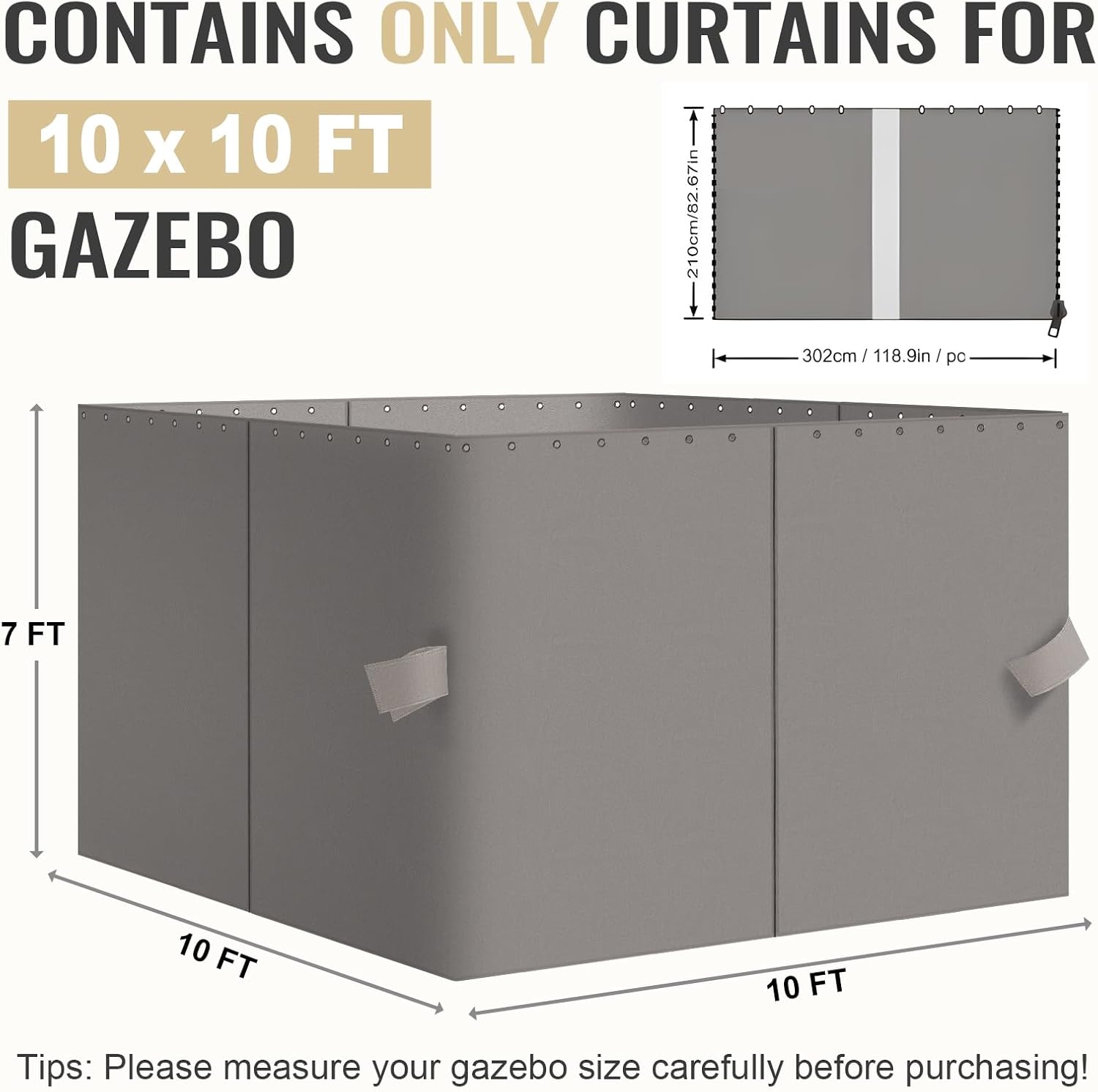 COWVIE 4-Panel 10' x 10' Gazebo Replacement Curtains, Patio Privacy Sidewalls with Double Zipper, Replacement for Outdoor Gazebo Canopy (Curtain Only)