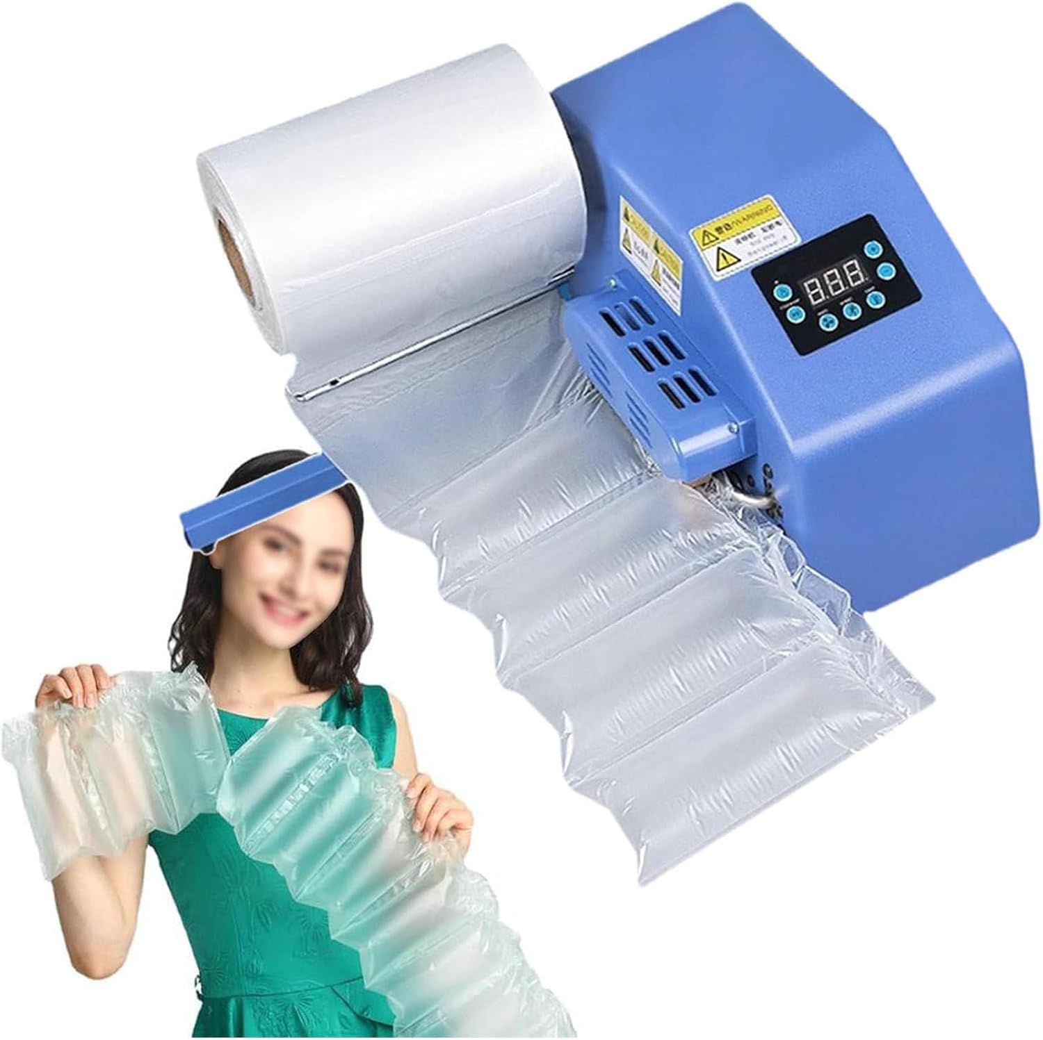FHRKA Air Pillow Machine For Packaging, Mini Inflator With Heat Sealing, 16m/min Speed For Bubble Cushioning Wrap, Void Fill Pillows And Protection (Blue)