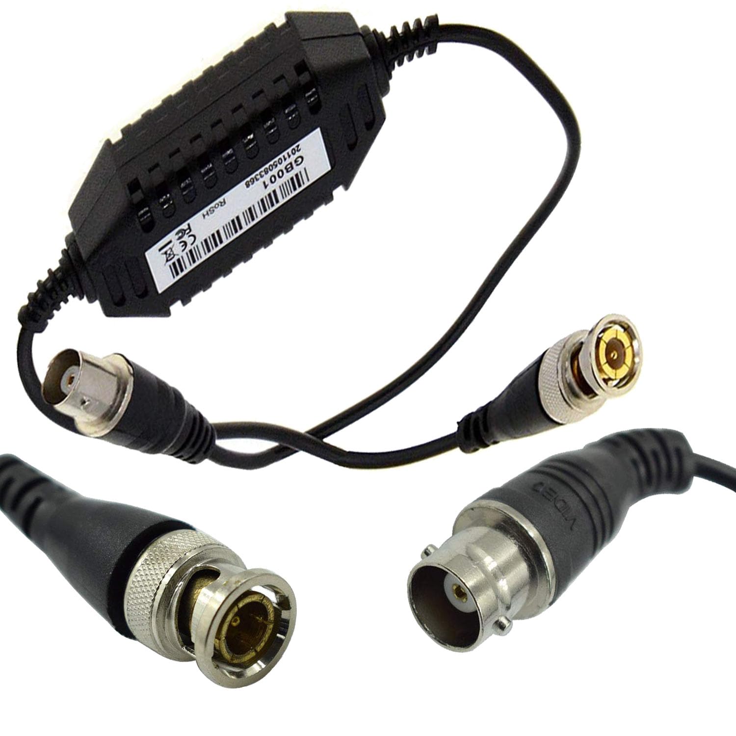 Czarny izolator pętli uziemienia BNC CCTV Video Balun, męski na żeński pierścień koncentryczny do aparatu, długość kabla 20 (3 sztuki)
