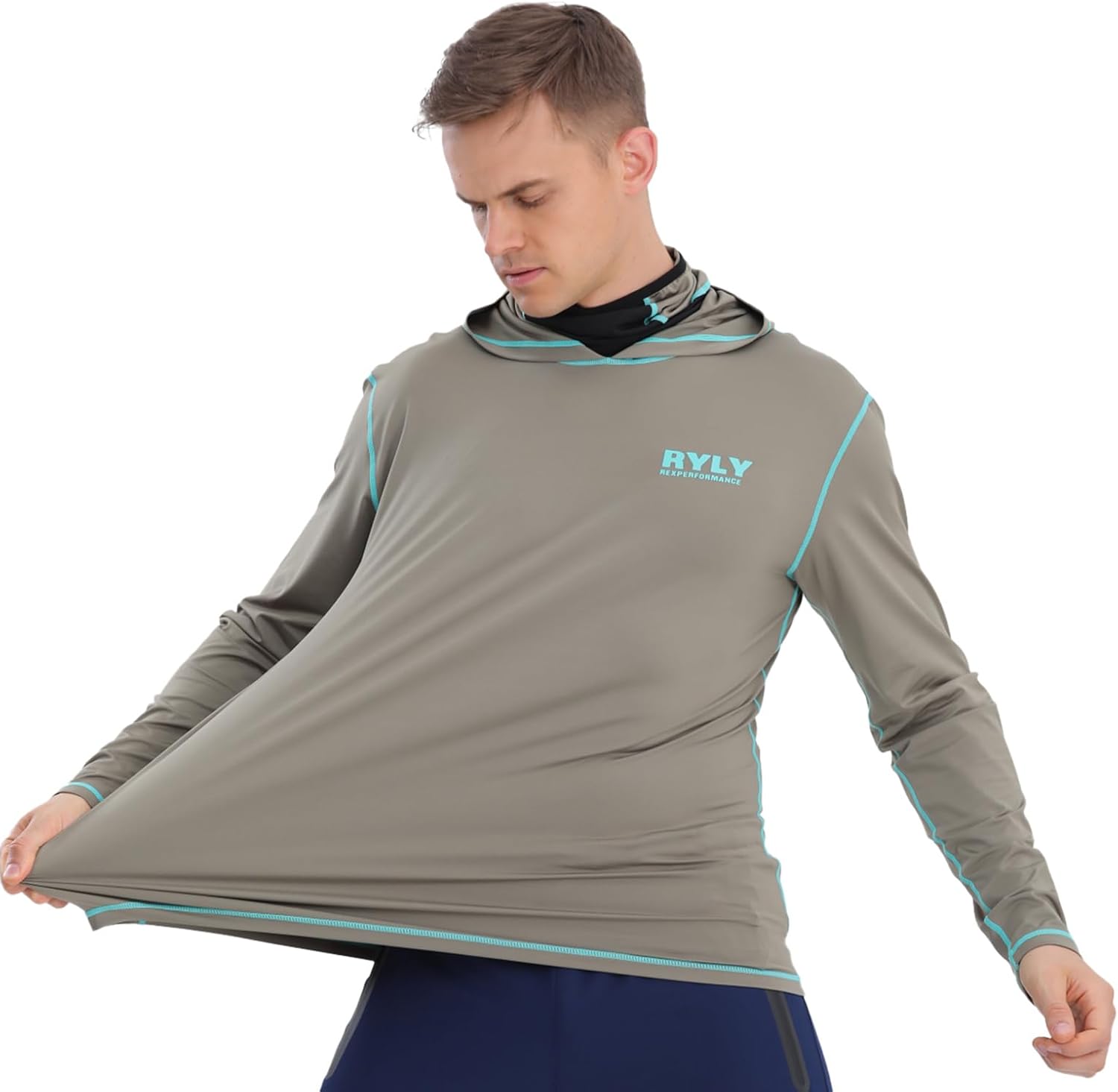 Mens Fishing Shirts,Long Sleeve Rash Guard Hooded Shirt with Mask UPF 50+ Sun Protection Hoodies Hiking Shirts(M) Army Green - Image 7