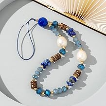 Duories Bracelets Téléphone Portable,Bijoux de Téléphone Chaîne de Téléphone Portable Anti-Perte en Argile Acrylique de Style Tendance,Bijoux de Telephone,Style bohème Vintage 1 pièce,Bleu