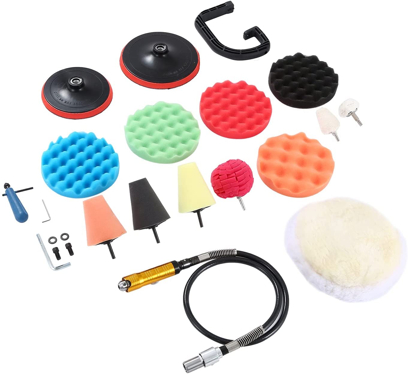 KATSU Pulidora Eléctrica de Coche, 1200W 150mm 180mm Pulidora Eléctrica con Pulidora de Pulido, Kit de Detalles de Coche, 6 Velocidades Variables, con 16 Piezas de Accesorios 101327E