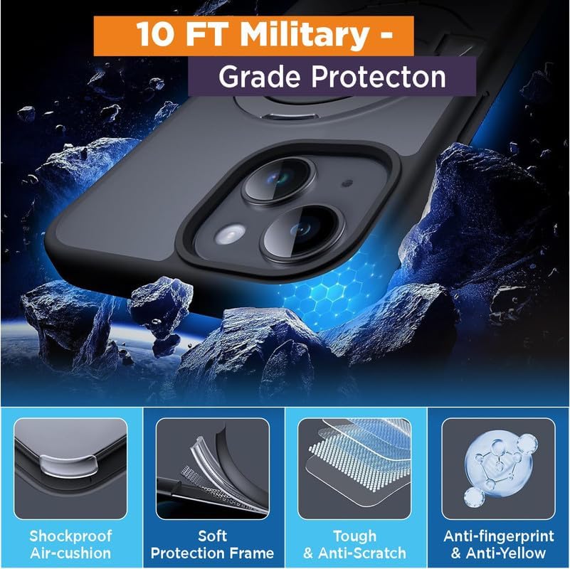 Image of AIBEX Back Cover for Apple iPhone 16 Pro MagSafe Compatible with OStand Ring Kickstand Magnetic Metal Alloy Ring | Wireless Charging | Thin Scratch Resistant Armor | Shockproof Protective Case-Purple