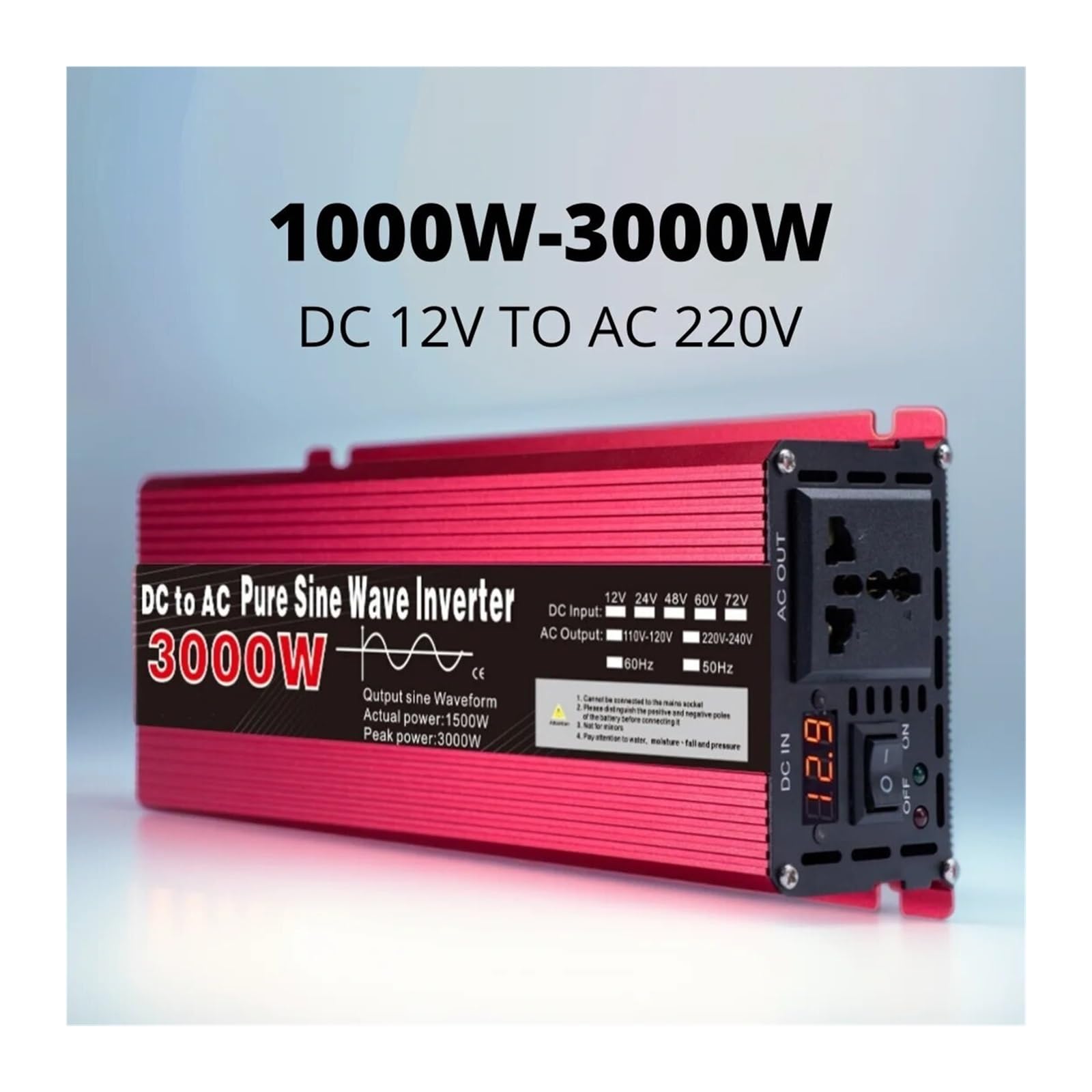 Inverter 12v 220v Onda sinusoidale Pura 1000W 1600W 2200W 3000W DC 12v a AC 220V convertitore di Alimentazione Portatile Inverter Solare for Auto(1000w)