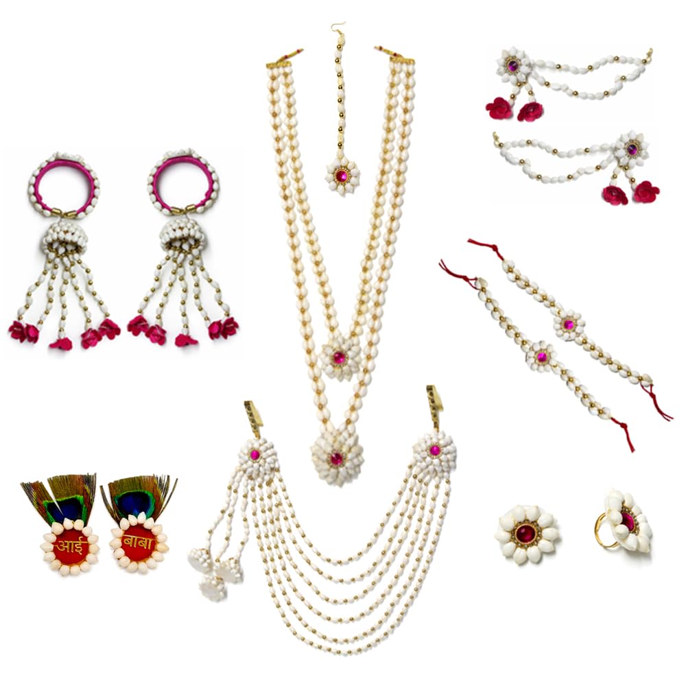 Art Jewellery trendy Artificial real look white Mogra Buds with Pink stone stud Mogra Flower jewellery set/special Baby shower/for women.-image-18