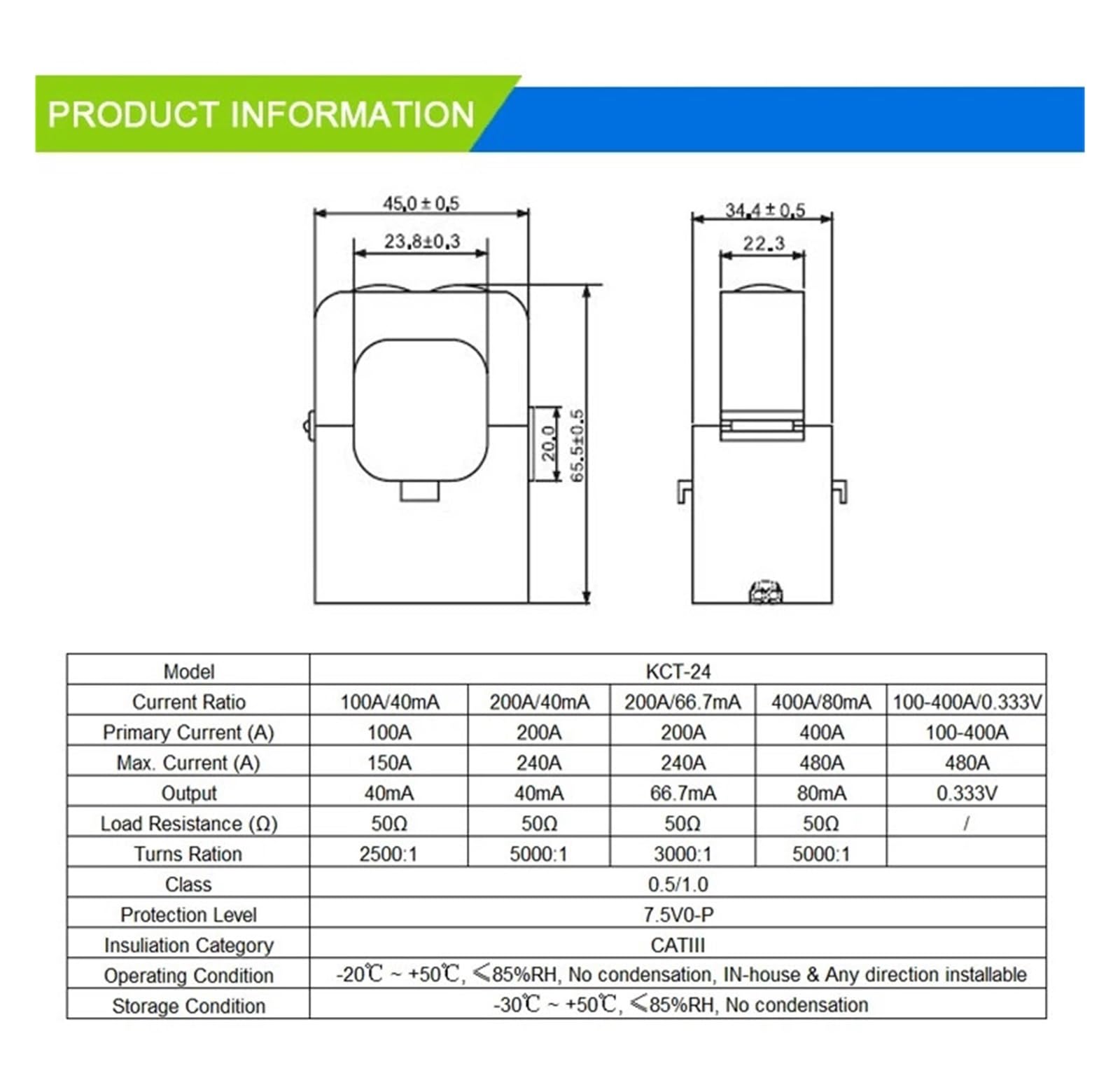 Split Core Current Transformer Mini Current Transformer KCT-24 Current Sensor(400A,5A)
