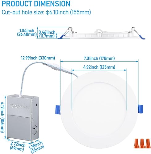 Miniatura 7 de Torchstar Essential Series - Lámpara de techo empotrable ultrafina, 12 W, 6 pulgadas, con caja de conexiones
